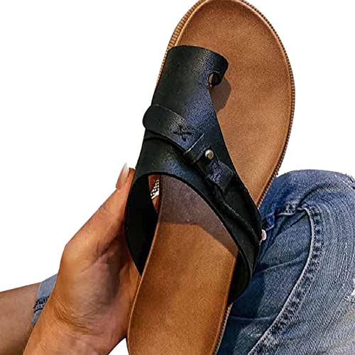 VALINK 2022 Sommer Neue Vintage Damen Hausschuhe Schnalle Thong Sandalen Offene Zehen Strandschuhe Leder Thong Flip Flops Sommer Casual Schnalle Strand Hausschuhe von Valink