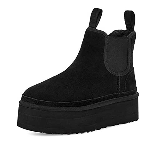 Valink Damen Dicke Sohle Schneestiefel Plüsch Stiefeletten Mode Stapelabsatz Kurze Stiefel Winter Plüsch Chunky Heels Chelsea Boots Schwarz von Valink