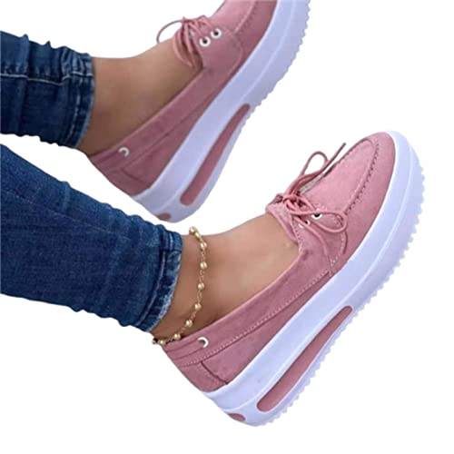 Valink Damen Keilabsatz Plateau Sneakers Tie Up Slip-on Flache Schuhe Bequeme Slip on Arbeit Walking Schuhe für Alltag Casual Canvas Low Top von Valink