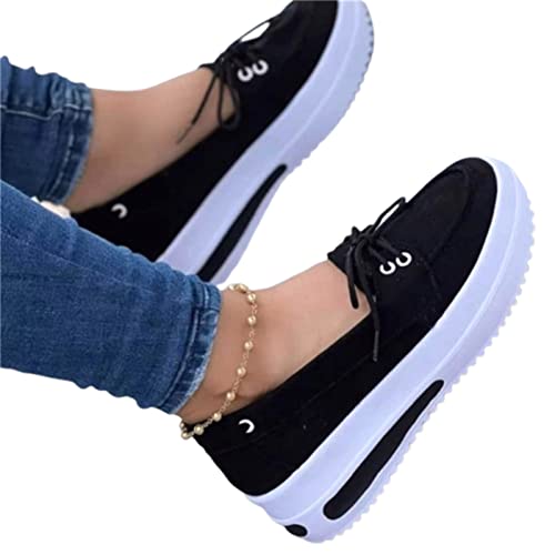 Valink Damen Keilabsatz Plateau Sneakers Tie Up Slip-on Flache Schuhe Bequeme Slip on Arbeit Walking Schuhe für Alltag Casual Canvas Low Top von Valink