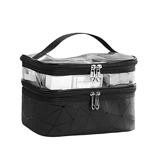 Valink Doppellagige Kosmetiktasche für Damen, große Kapazität, Kulturbeutel mit Griff, stilvolle transparente Make-up-Tasche, Schwarz von Valink