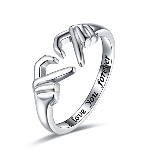 Valink Romantische Hand Finger Herz Ringe I Love You-Forever geschnitzte Schriftzug Ringe Damen Herren Stilvoller Schmuck Geschenk Silber von Valink