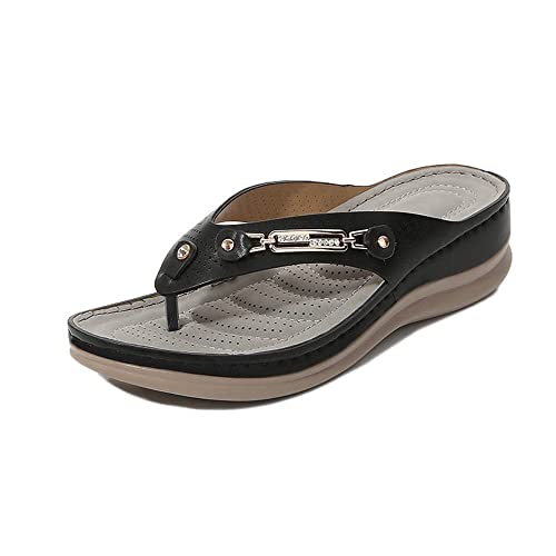 Valink Sommer Damen Sandalen,2022 Metall Sandalen Weiches Kissen Flip Flops Tanga Sandalen Hausschuhe Casual Orthopädische Sandalen von Valink