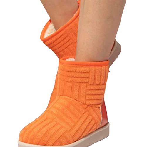 VALINK Winterstiefel für Damen, Schneestiefel, dicke Sohle, warme kurze Stiefel, Baumwollschuhe, Pelzfutter, Stiefeletten, warme Wanderschuhe, Orange von Valink