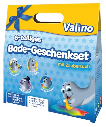 Valino Kinder Badespaß 6 tlg Geschenk set Knisterbad Badefarben uvm von Valino