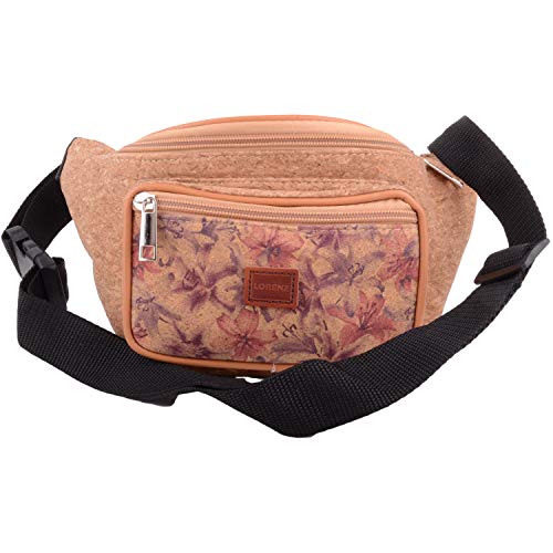 Damen Bauchtasche / Bauchtasche aus Kork mit Blumenmuster, Braun - Lillies - Größe: Einheitsgröße von Valita