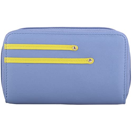 Valita Mittlere Damen-RFID-Geldbörse mit umlaufendem Reißverschluss aus echtem, weichem Leder – Blau/Zitrusfarben von Valita
