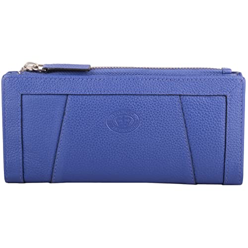 Valita Damen-Geldbörse aus echtem gekrispeltem Leder mit RFID-Schutz, schmale Falttasche – Azurblau von Valita