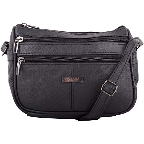 Valita Damen Umhängetasche aus echtem Leder mit mehreren Taschen, Schwarz - Schwarz - Größe: Einheitsgröße von Valita