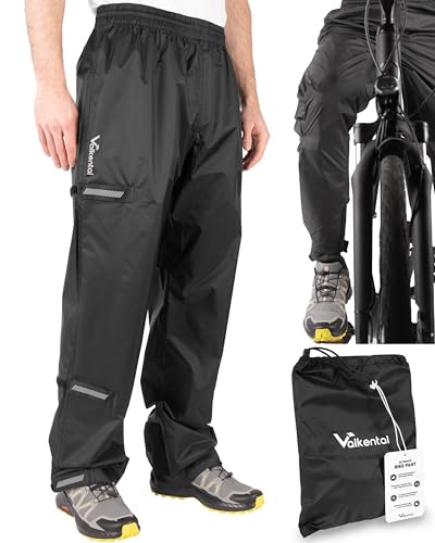 Valkental® Ultimative Regenhose für Radfahrer – Unisex – Leichte Überhose mit innovativem Klettsystem – 10.000mm Wassersäule – Verstellbare Weite & Länge – Reflektierende Fahrradhose Damen & Herren von Valkental