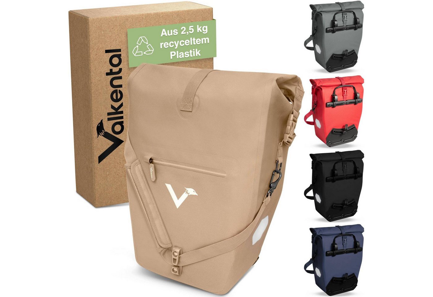 Valkental Fahrradrucksack ValkOcean Gepäckträgertasche aus recyceltem Plastik von Valkental