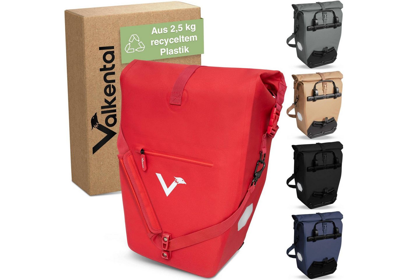 Valkental Fahrradrucksack ValkOcean Gepäckträgertasche aus recyceltem Plastik von Valkental