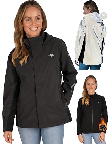 Valkental - Reflektierende & Wasserdichte 3in1 Jacke Damen [Fleece Zipp-In & Verstaubare Kapuze] Geeignet als Winterjacke, Regenjacke & Fahrradjacke - 10.000mm Wassersäule - Doppel Reißverschluss von Valkental