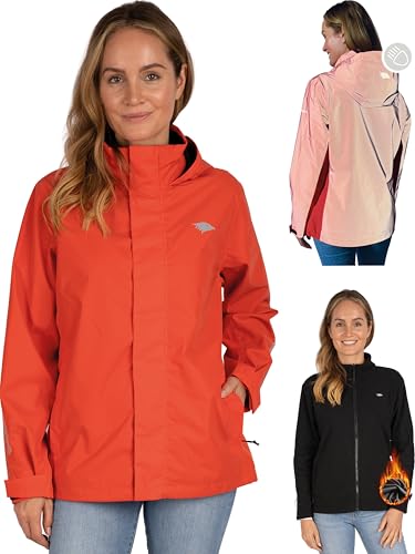 Valkental - Reflektierende & Wasserdichte 3in1 Jacke Damen [Fleece Zipp-In & Verstaubare Kapuze] Geeignet als Winterjacke, Regenjacke & Fahrradjacke - 10.000mm Wassersäule - Doppel Reißverschluss von Valkental