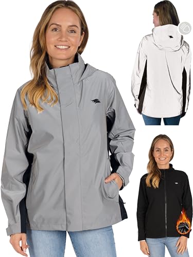 Valkental - Reflektierende & Wasserdichte 3in1 Jacke Damen [Fleece Zipp-In & Verstaubare Kapuze] Geeignet als Winterjacke, Regenjacke & Fahrradjacke - 10.000mm Wassersäule - Doppel Reißverschluss von Valkental