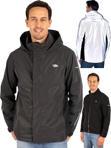 Valkental - Reflektierende & Wasserdichte 3in1 Jacke Herren [Fleece Zipp-In & Verstaubare Kapuze] Geeignet als Winterjacke, Regenjacke & Fahrradjacke - 10.000mm Wassersäule - Doppel Reißverschluss von Valkental
