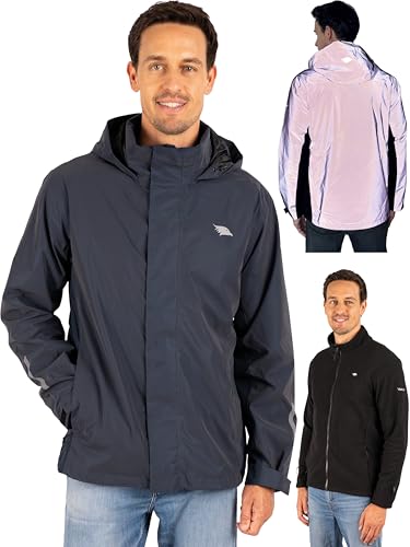 Valkental - Reflektierende & Wasserdichte 3in1 Jacke Herren [Fleece Zipp-In & Verstaubare Kapuze] Geeignet als Winterjacke, Regenjacke & Fahrradjacke - 10.000mm Wassersäule - Doppel Reißverschluss von Valkental