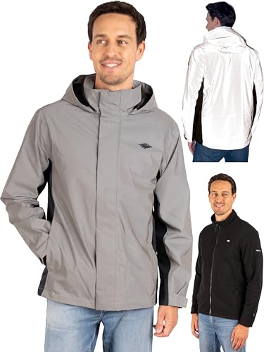Valkental - Reflektierende & Wasserdichte 3in1 Jacke Herren [Fleece Zipp-In & Verstaubare Kapuze] Geeignet als Winterjacke, Regenjacke & Fahrradjacke - 10.000mm Wassersäule - Doppel Reißverschluss von Valkental