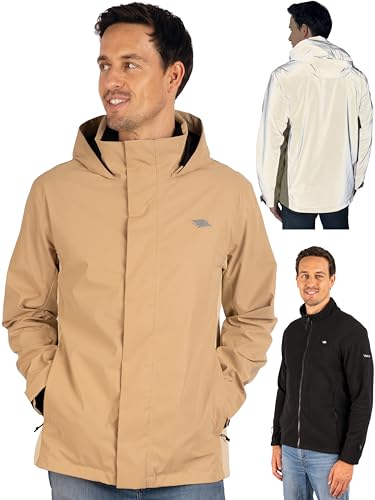 Valkental - Reflektierende & Wasserdichte 3in1 Jacke Herren [Fleece Zipp-In & Verstaubare Kapuze] Geeignet als Winterjacke, Regenjacke & Fahrradjacke - 10.000mm Wassersäule - Doppel Reißverschluss von Valkental