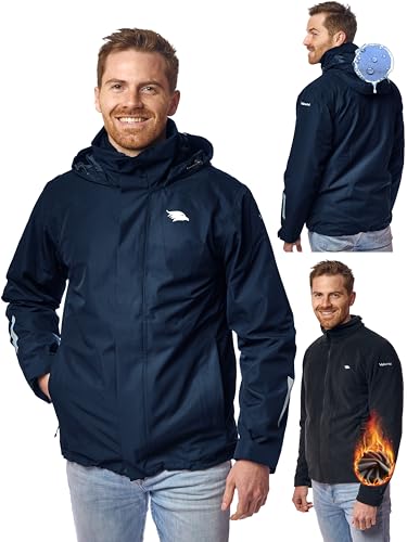 Valkental - Wasserdichte 3in1 Jacke Herren - Mit Fleece Zipp-In & Verstaubarer Kapuze - Geeignet als Winterjacke, Regenjacke & Fahrradjacke von Valkental