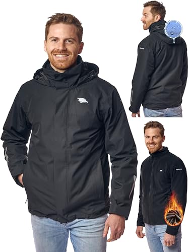 Valkental - Wasserdichte 3in1 Jacke Herren - Mit Fleece Zipp-In & Verstaubarer Kapuze - Geeignet als Winterjacke, Regenjacke & Fahrradjacke von Valkental