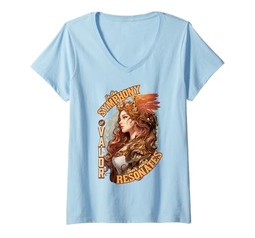 Damen In der Symphonie der Tapferkeit, Jugendstil-Walküre T-Shirt mit V-Ausschnitt von Valkyrie Gifts & Valkyrie Culture Designs by NLTS