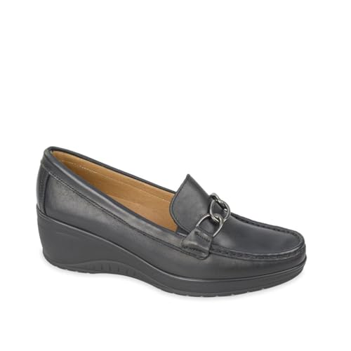 Valleverde Damen Mokassins 11541B aus schwarzem Leder, lässiges Modell. Ein bequemer Schuh, der für alle Gelegenheiten geeignet ist. Herbst-Winter 2023. Absatz 5 cm, Schwarz , 40 EU von Valleverde