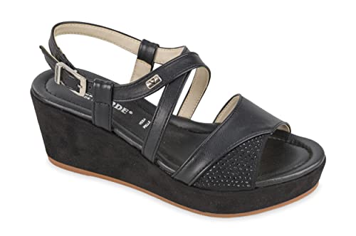 Valleverde Damensandale 32216 aus schwarzem oder weißem Leder, lässiges Modell. Ein bequemer Schuh, der für alle Gelegenheiten geeignet ist. Frühling-Sommer 2022, Schwarz , 41 EU von Valleverde