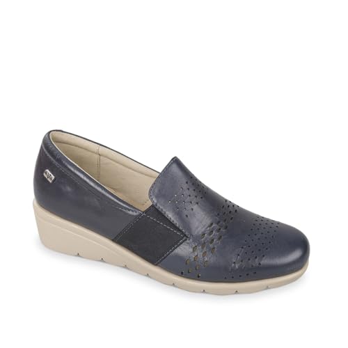 Valleverde VS10334 Blaue Quaste Mokassins mit Keilabsatz für Damen aus perforiertem Leder mittlerer Keilabsatz, blau, 37 EU von Valleverde
