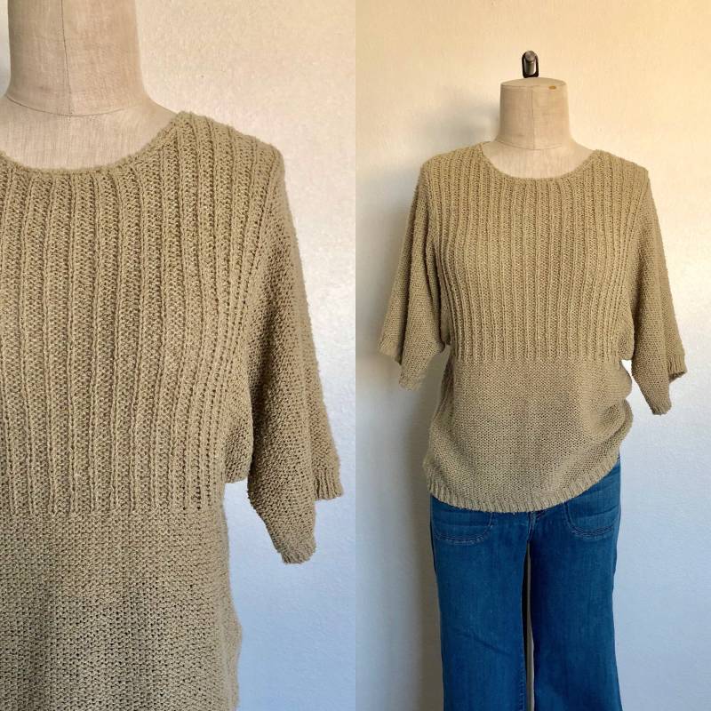 Vintage 80Er Slouchy Pullover Mokka Bunt Gestrickt Halbärmelig - M von ValleyGirlPhx