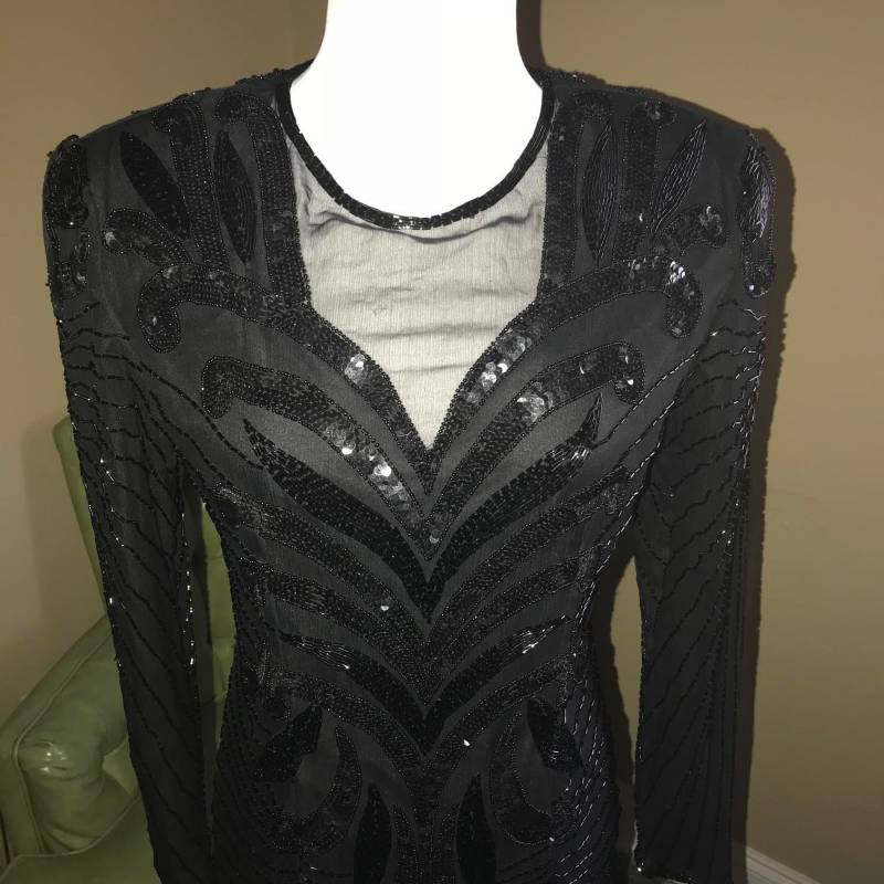 Vtg Schwarze Pailletten Und Perlenkleid Vtg Schwarze Pailletten Und Perlenkleid von ValleyStVintage