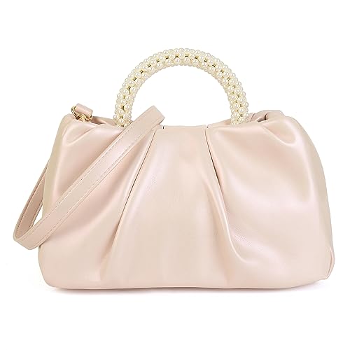 Valleycomfy Abend-Clutch, Perlen-Geldbörsen für Damen, weiches Leder, gerüscht, Umhängetaschen, Schultertasche für Party/Hochzeit, Pink, Small von Valleycomfy