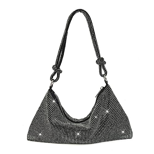 Valleycomfy Chic Strass Geldbörsen für Frauen Sparkly Abend Handtasche Bling Hobo Tasche Glänzend Silber Clutch Geldbörse, Schwarz von Valleycomfy