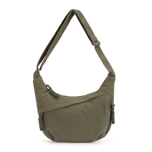 Valleycomfy Crossbody Bag Damen, Stylische Cord-Umhängetasche in Halbmond-Form mit verstellbarem Schultergurt – Ideal für Arbeit, Reisen (Grün) von Valleycomfy
