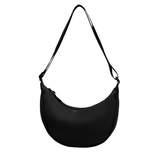Valleycomfy Crossbody Moon Bag Umhängetasche Damen Halbmond Handtasche Wasserabweisend Bauchtasche Damen Halbmond Tasche Schultertasche Mit Schultergurt Einstellbar (Schwarz) von Valleycomfy
