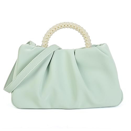 Valleycomfy Damen Clutch Perle Wolke Elegante Brauttasche Handtasche Hochzeit Abendtasche Klatsch Tasche Umhängetaschen, Grün von Valleycomfy