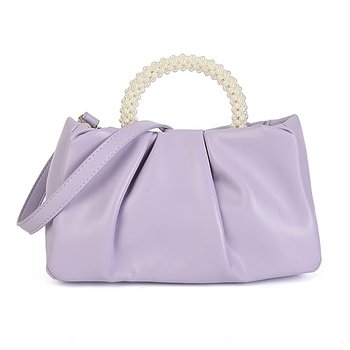 Valleycomfy Damen Clutch Perle Wolke Elegante Brauttasche Handtasche Hochzeit Abendtasche Klatsch Tasche Umhängetaschen, Lila von Valleycomfy