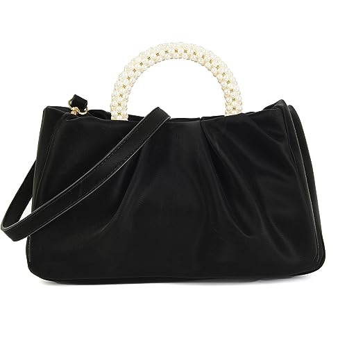 Valleycomfy Damen Clutch Perle Wolke Elegante Brauttasche Handtasche Hochzeit Abendtasche Klatsch Tasche Umhängetaschen, Schwarz von Valleycomfy