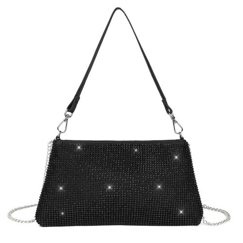 Valleycomfy Damen Clutch Schwarz Elegante Brauttasche Diamant Handtasche Hochzeit Abendtasche Klatsch Tasche Cluthes, Schwarz von Valleycomfy
