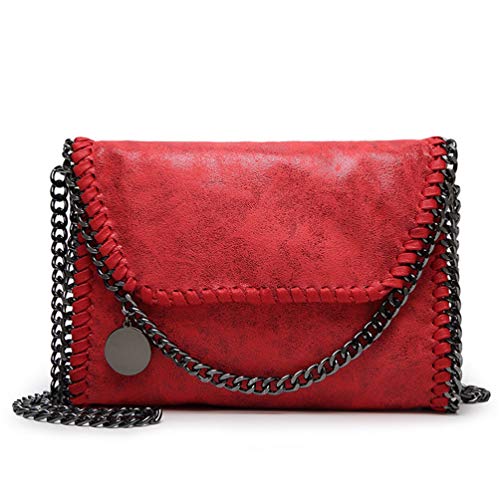 Valleycomfy Damen Handtaschen Clutches Elegante Schultertasche Handtasche Metallic Kette Riemen PU Leder Cross Body Taschen (Rot Neu) von Valleycomfy