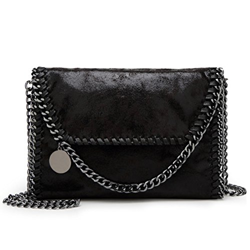 Valleycomfy Damen Handtaschen Clutches Elegante Schultertasche Metallic Kette Riemen PU Leder Cross Body Taschen Handtasche (schwarz) von Valleycomfy