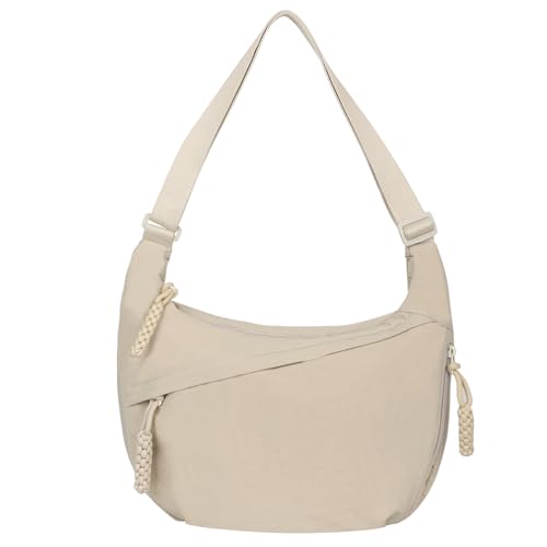 Valleycomfy Halbmond Crossbody Bag Nylon Groß Crossbody Bag Hobo Tasche Schultertasche Half Moon Bag Slouchy Bag mit Reißverschluss (Weiß) von Valleycomfy