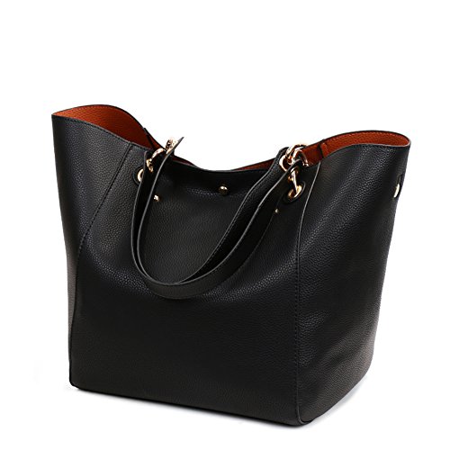 Valleycomfy Handtasche Damen Groß Shopper Tasche Leder Schwarz Klassisch Shopping Bag Schwarz von Valleycomfy
