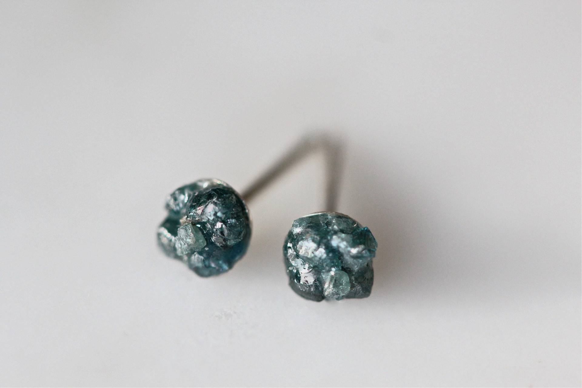 Rohe Blauen Diamant Ohrstecker Sterling Silber Beiträge von VallomaJewelryShop