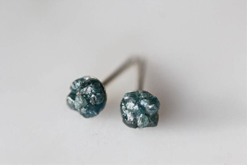 Rohe Blauen Diamant Ohrstecker Sterling Silber Beiträge von VallomaJewelryShop