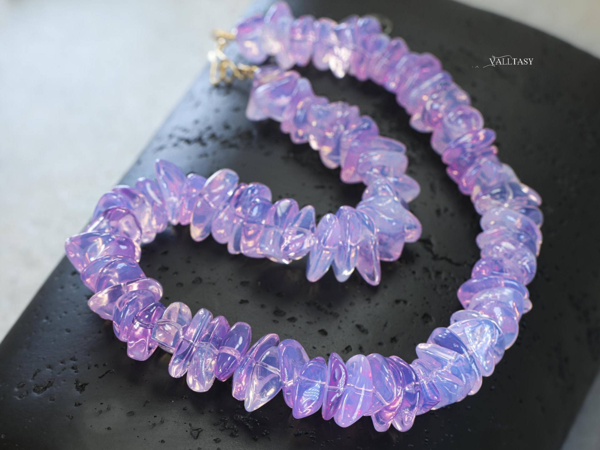 14K Gold Lavendel Quarz Halskette, Lila Edelstein Perlen Halskette von Valltasy