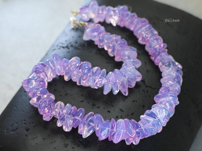 14K Gold Lavendel Quarz Halskette, Lila Edelstein Perlen Halskette von Valltasy