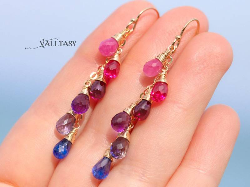 14K Gold Filled Regenbogen Edelstein Ohrringe von Valltasy
