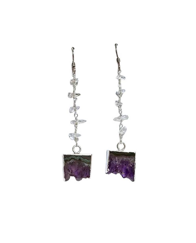 Geschnittene Amethyst & Quarz Chip Baumelnde Pendel Ohrringe An Sterling Silber Ohrhaken Geschnittene Amethyst & Quarz Chip Baumelnde Pendel Ohrringe An Sterling Silber Ohrhaken von ValsHandmadeImports