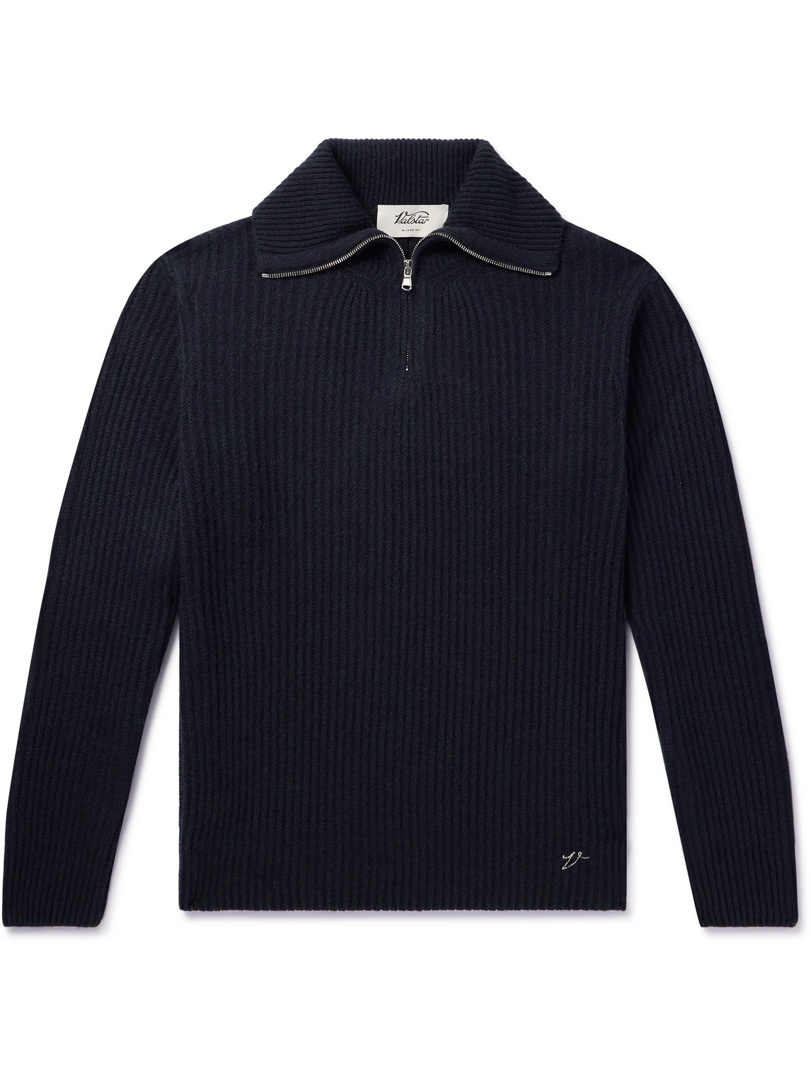 Valstar - Ribbed Cashmere Half-Zip Sweater - Men - Blue - XL von Valstar